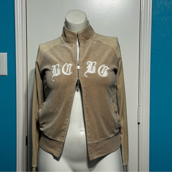 BCBG Max Azria Women's Vintage Y2K velour jacket beige 2 way zipper large GUC - Picture 9 of 16